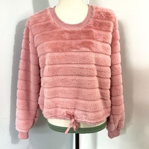 NWT ALMOST FAMOUS SZ LARGE SWEATSHIRT FAUX FUR DUSTY PINK SOFT COZY